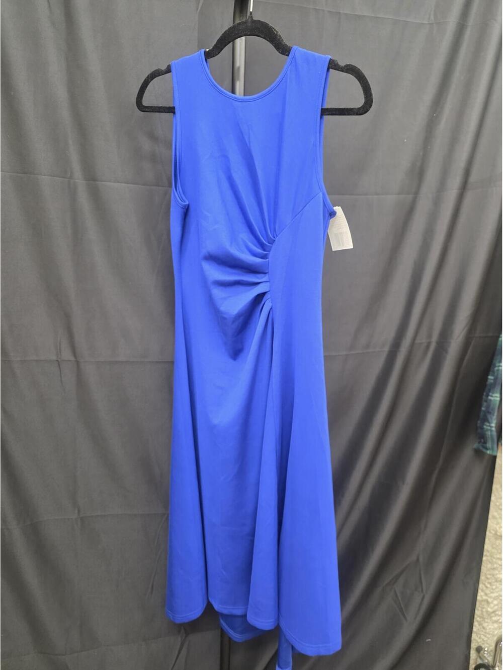 Happy Sailed Sleeveless Ruched A‑Line High‑Low Midi Dress Dark Blue Medium